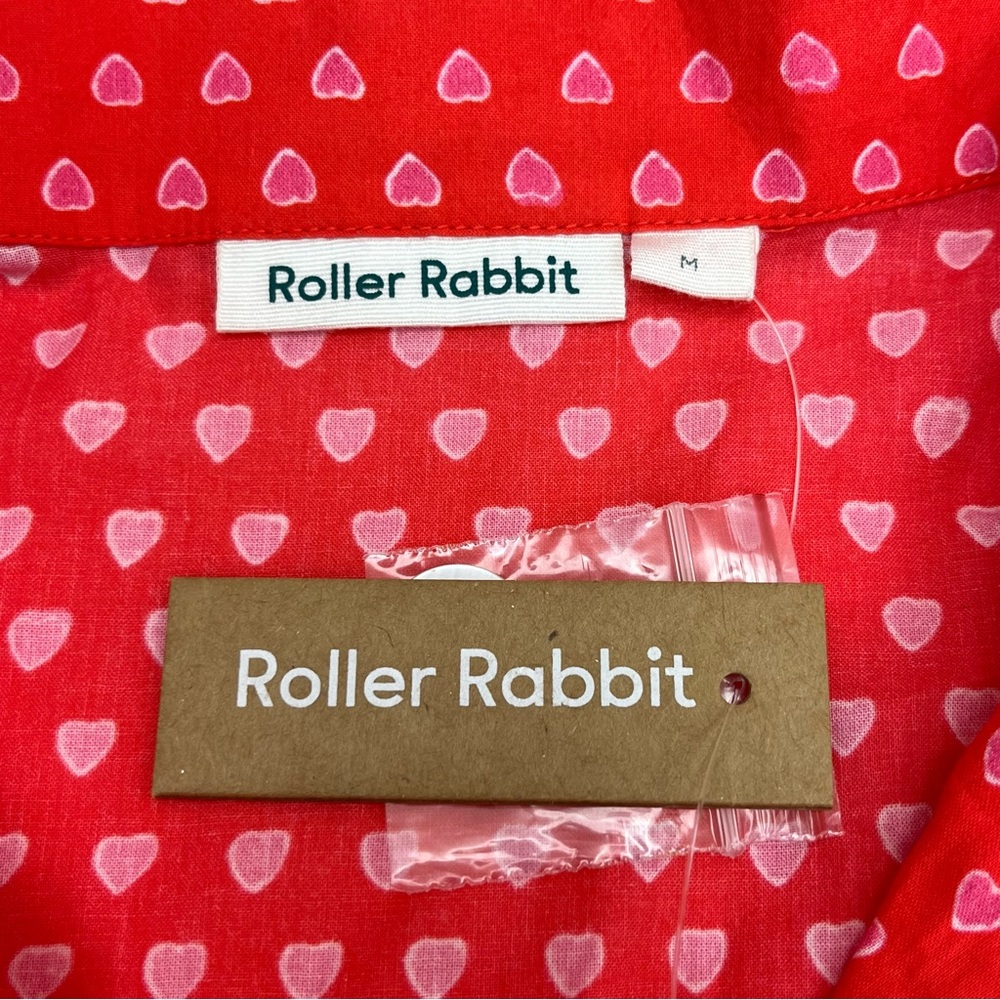 Roller Rabbit Red Pink Heart Button Front Nightgown Sleep Tunic Shirt Medium NEW - Picture 3 of 11